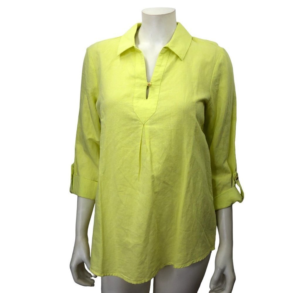 ELLEN TRACY LINEN BLEND ROLLED TAB SLEEVE TOP SIZE MD NEW WITH TAG